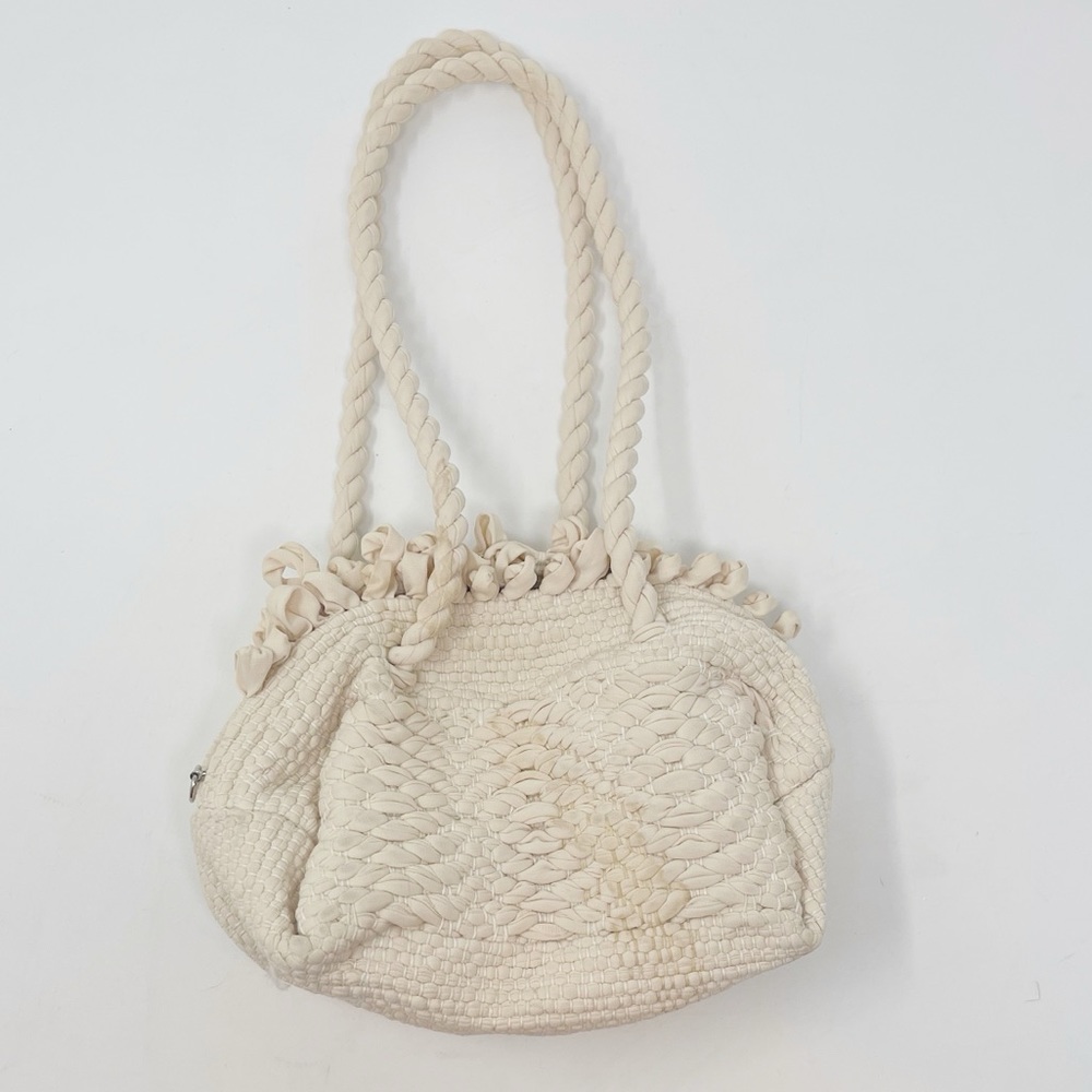 Vintage ivory woven mini handbag with zipper